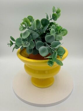 Vintage Haeger yellow ceramic pedestal compote or vase.